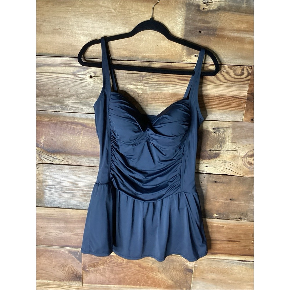 Rose Marie Reid Plus Size XXL Ruched Retro 1 Piece Skirt Style Swimsuit Black